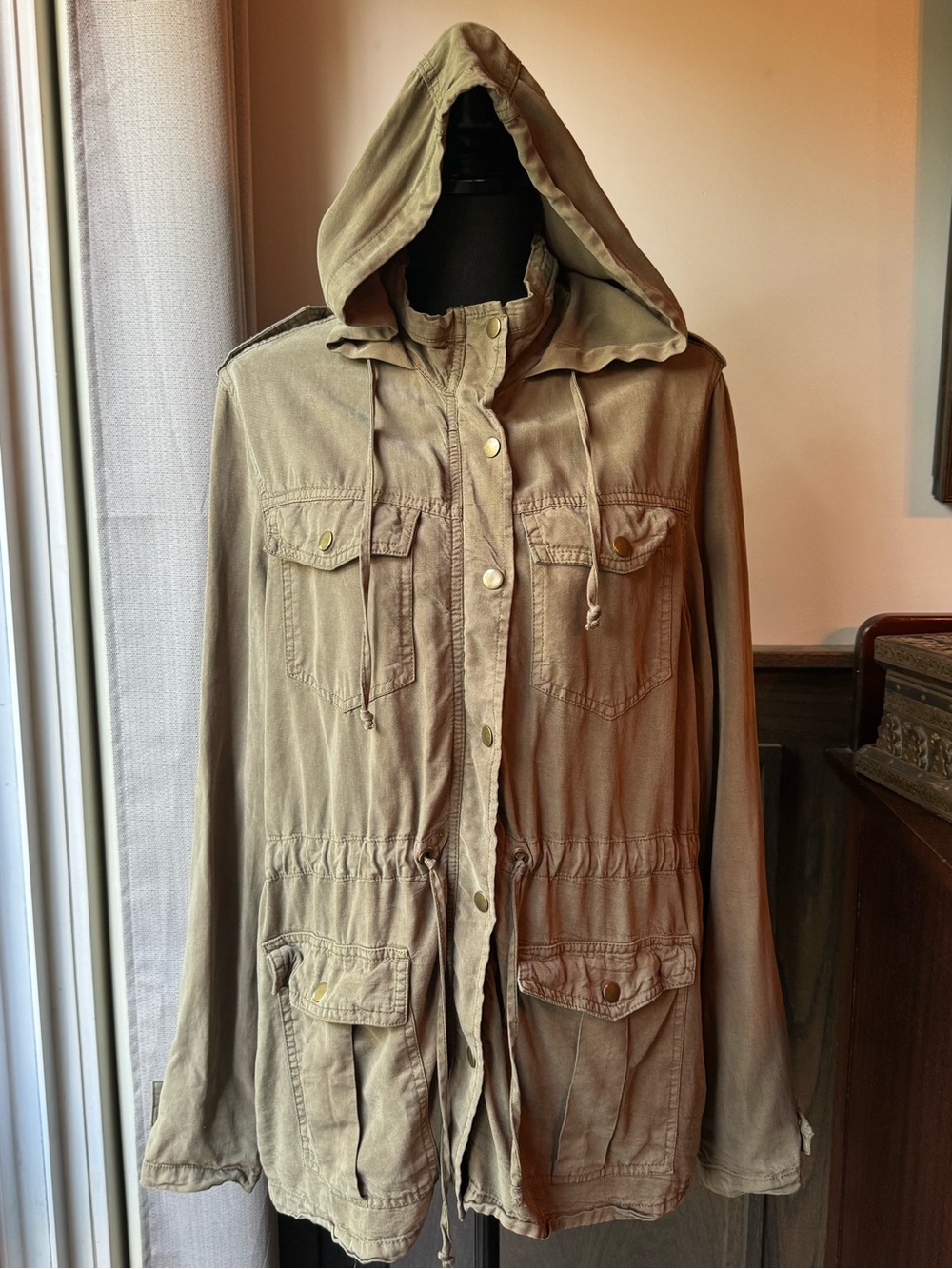 Angie Hooded Utility Jacket in Olive Medium
